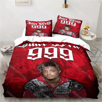 Set de lenjerie de pat 3D Rapper Juice Wrld 999 Plapumă seturi de lenjerie de pat Față de pernă Husă pilotă Set de lenjerie de pat pentru camera copiilor Lux Cadou de ziua de naștere