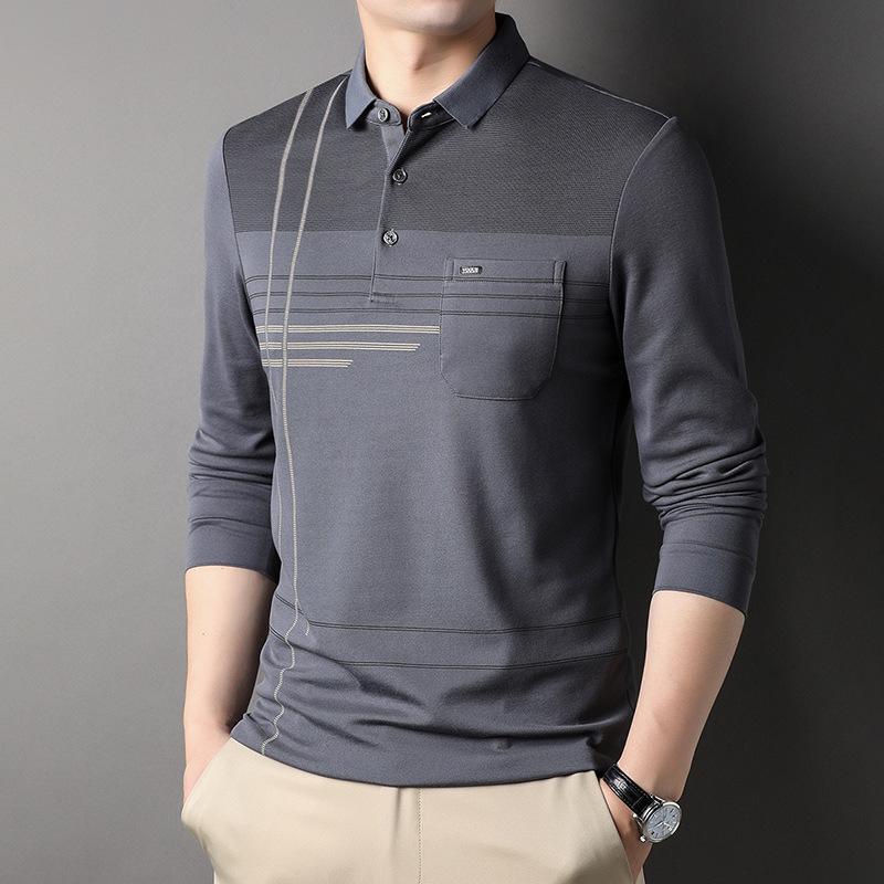 Spring and Autumn New Long-sleeved T-shirt Men's Cotton Lapel POLO Shirt Middle-aged Business Men's Top Clothes