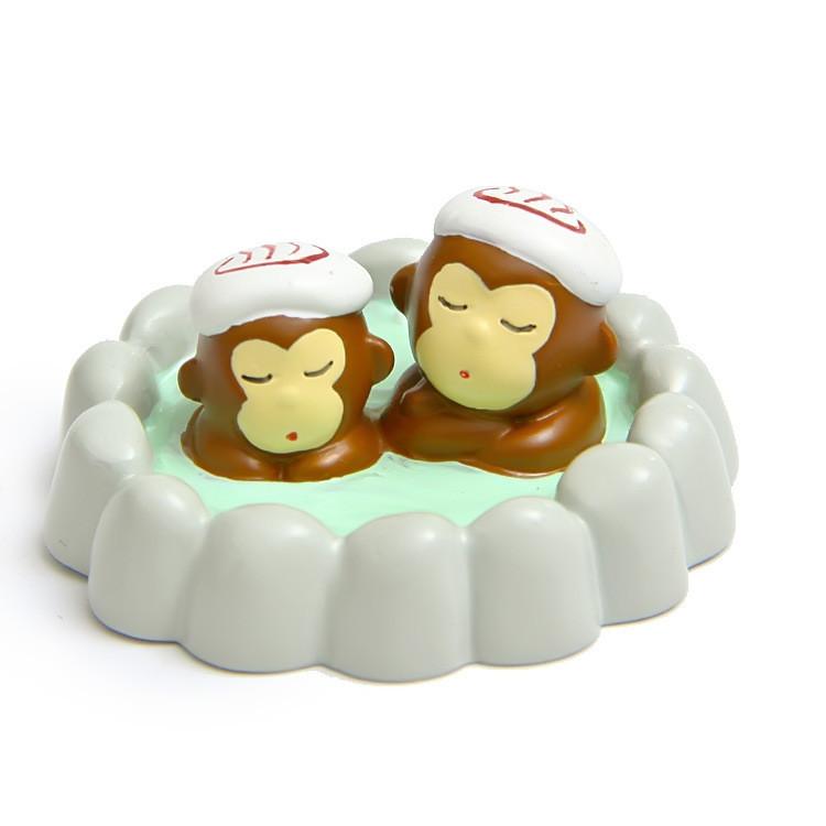 Japanese Style Resin Figure With Adorable Monkey Bath Scene For Collectors