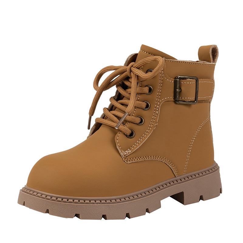 

Детские ботинки Мартинсы из натуральной кожи - Модный стиль Осень 2025 для мальчиков и девочек, Желтые, Средние/Большие размеры. 35