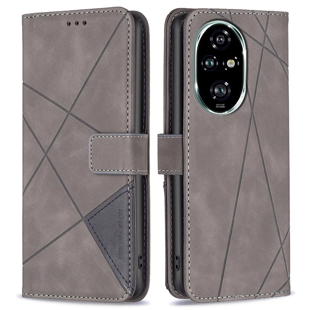 

BINFEN COLOR For Honor 200 Pro 5G Phone Cases Wallet Stand Geometry Imprinted Leather Cover Grey