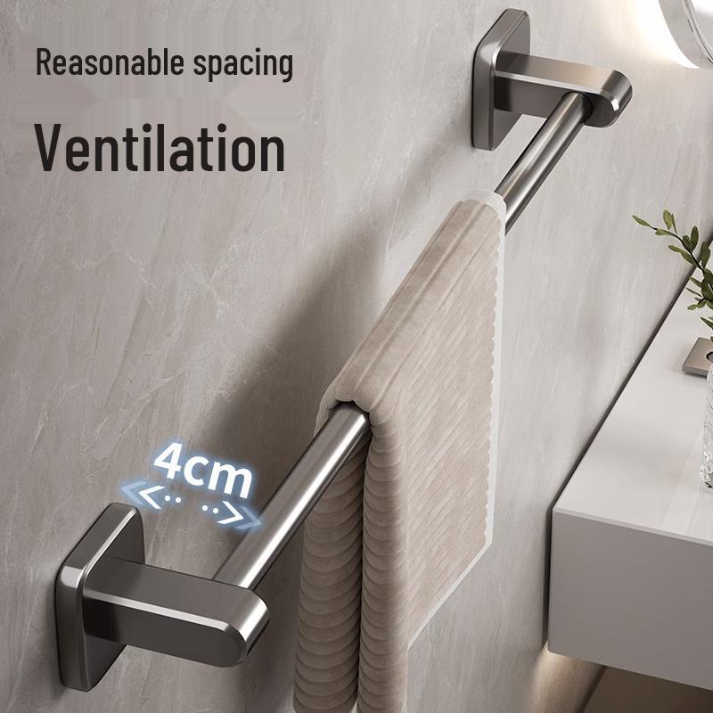 Wall-Mounted No-Punch Towel Rack with Shelf and Single Bar for Bathroom Storage