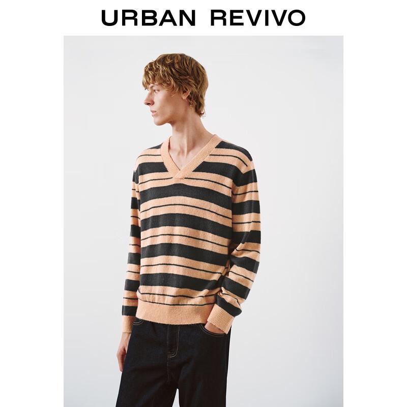 UR Men's 2025 Winter Color-Block Stripe V-Neck Knit Sweater