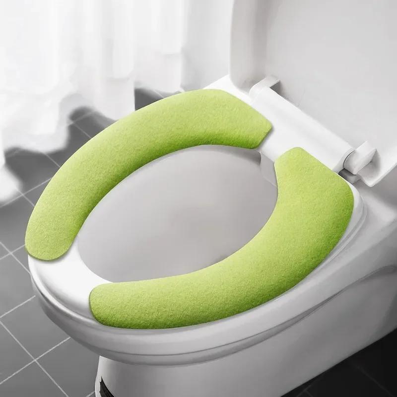 2Pc/set Reusable Warm Flannel Toilet Sticker Toilet Seat Covers Washable Toilet Seat Filling Bathroom Mat Seat Cover Universal