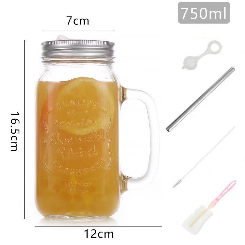 1/2PC 450/650/750ml Mason Jar Mugs with Handles Glass Bottle Juice Drink Clear Glass Water Bottle With Cover Straw Drinkware Cup