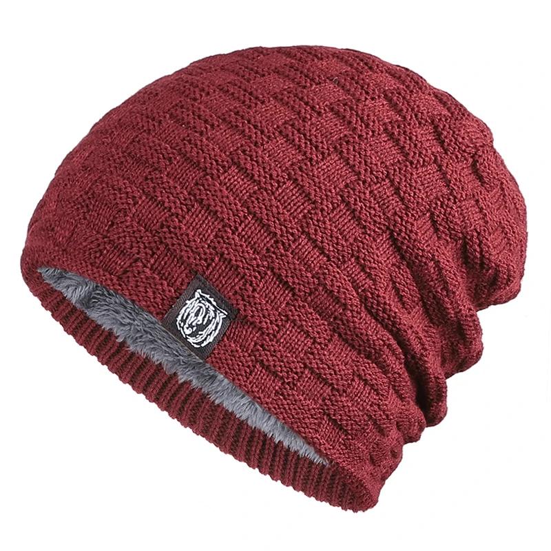 Mens Plush Lined Beanie Winter Knitted Skull Cap Thermal Outdoor Sports Warm Hat Skullies Cold Weather Protection