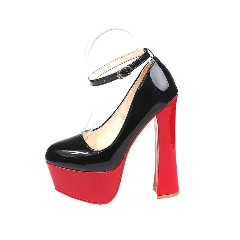 Fashion Super Big Hot Sale Party Disco Dance Pumps Women Platform Super High Chunky Heels Girding Buckle Pumps