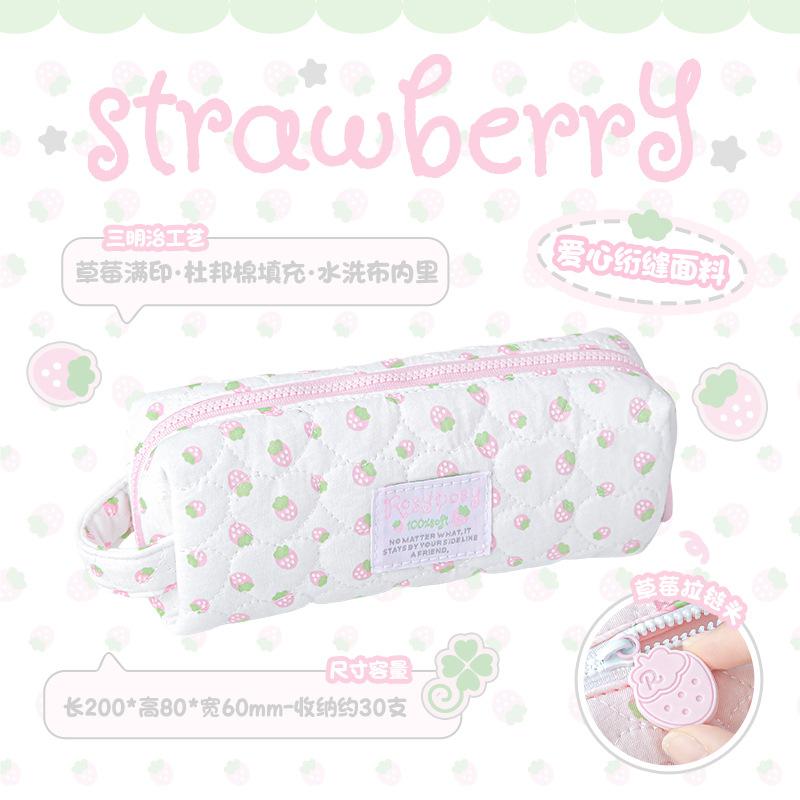 RosyPosy soft set, soft strawberry good material pencil bag, girl s heart large capacity cotton pencil bag, girl stationery bag