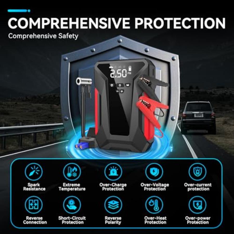 Jump Starter with Air Compressor4000A Portable Car Battery Jump Starter 10L Gas/8.5L Diesel 12V Battery Charger Booster 150PSI