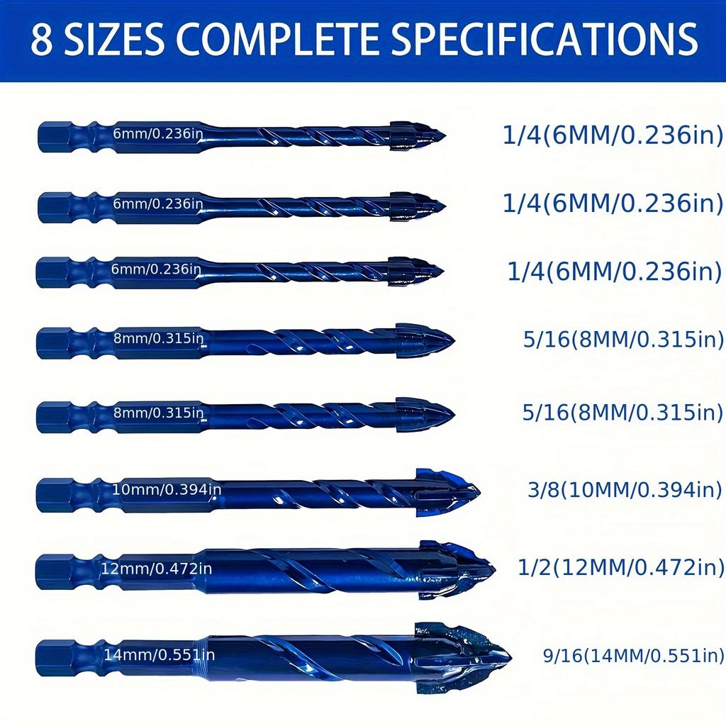 8pcs Upgraded Serrated Masonry Drill Bit - Set of 8 Concrete Drill Bits for Tile Glass Metal Brick Ceramic Plastic Wood