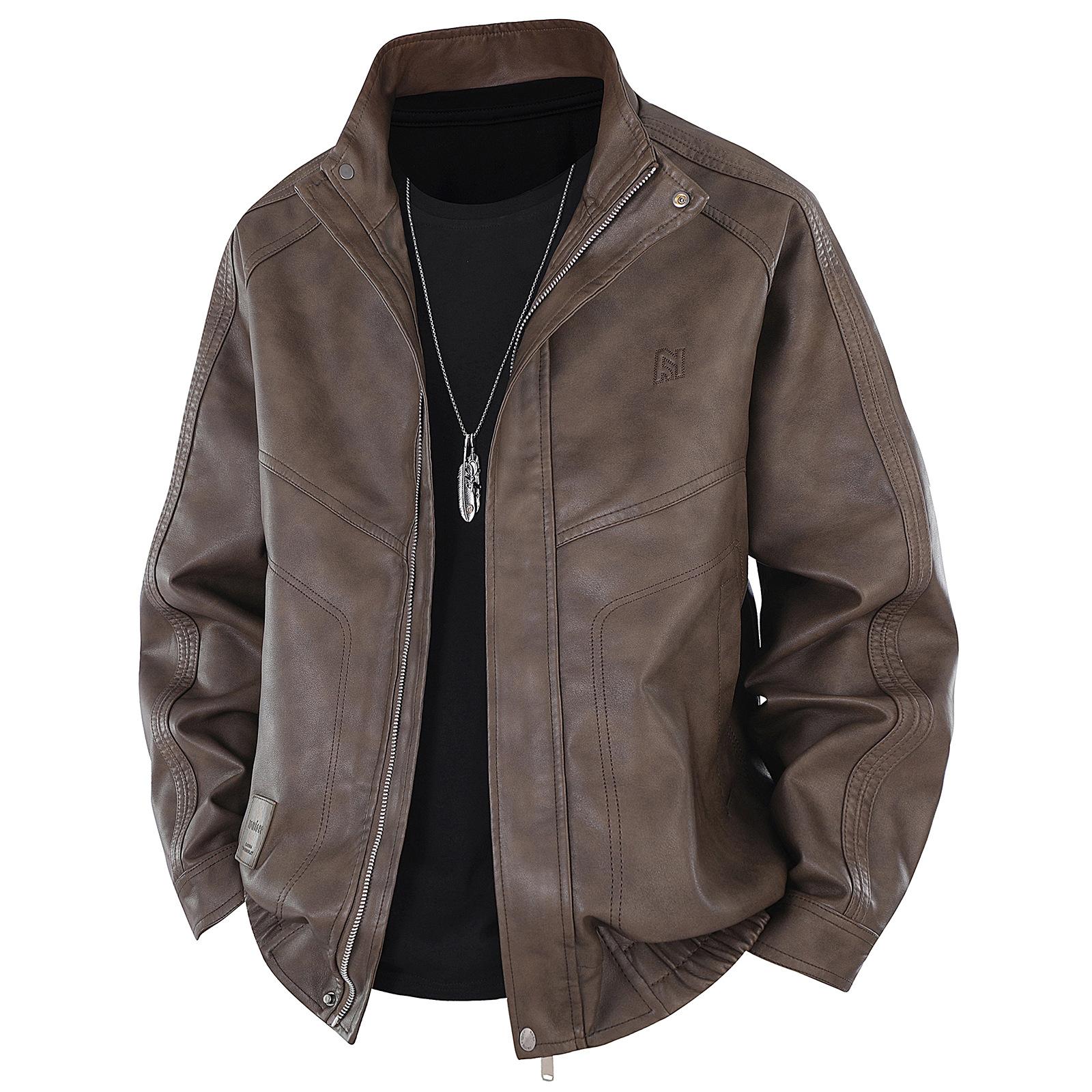 

Retro PU Leather Jacket for Men In Winter Plus Velvet Loose Large Size Jacket Top for Men In Autumn and Winter Windproof Jacket M