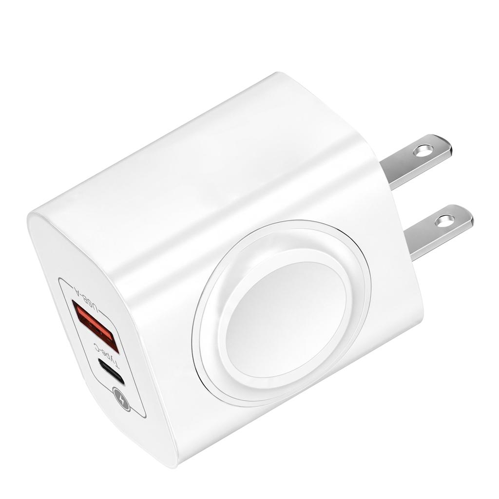 1-in-1 Wireless Charger PD11W Dual Port USB-C USB-A Fast Charging Wall Adapter Portable Charger for iPhone Apple Watch EU/US Plu