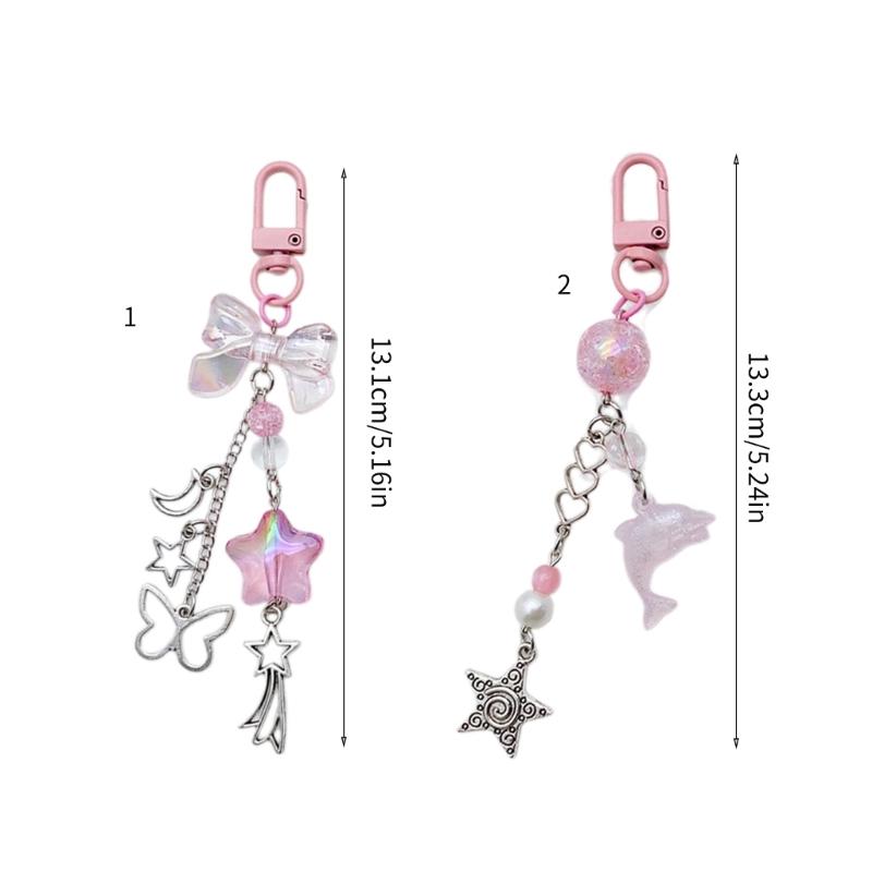 Cute Bowknot Pendant Keychain Dolphin Phone Charm Stylish Beaded Keychain Elegant Bag Pendant Suitale for Daily Use