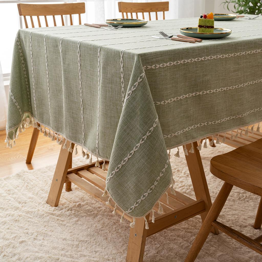 Knitterfest Waschbar Esszimmer Baumwolle Leinen Rechteckige Tischdecken mit Quasten