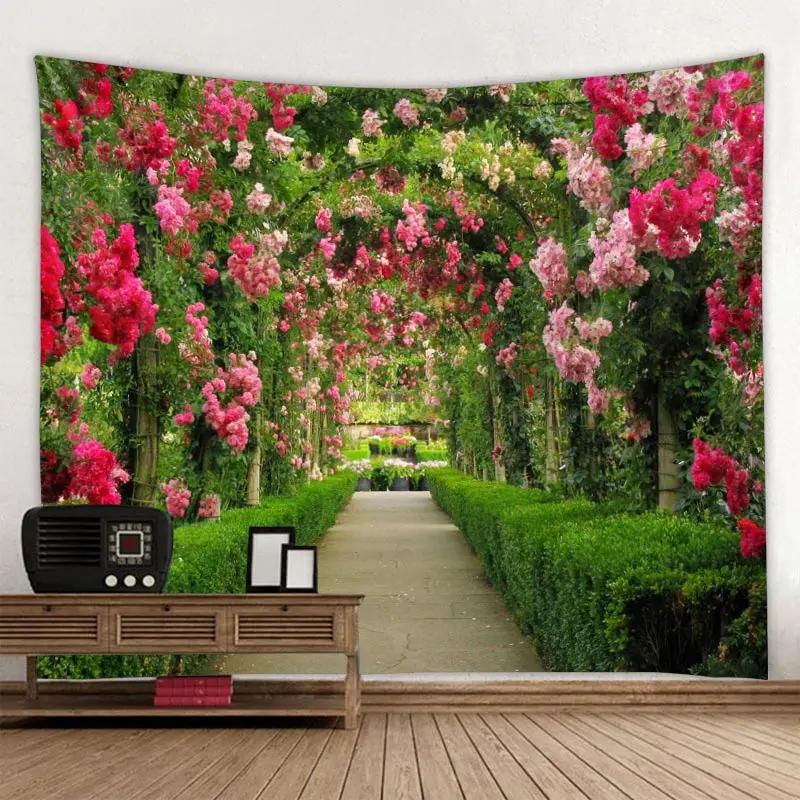 Arched Flower Path Garden Tapestry Indian Mandala Tapestry Wall Hanging Tapestries Boho Bedroom Wall Rug Couch Blanket 9 Size