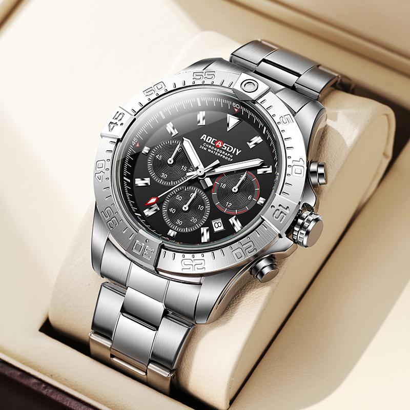 Business Watches For Men Chronograph Waterproof Wristwatch Quartz Multifunctional Stainless Steel Watch Gift