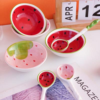 Mooie Aardbei Watermeloen Vormige Kom Lepel Keramische Ontbijtlepels Ramen Soeplepels Fruitpatroon Serveerschaal Lepel
