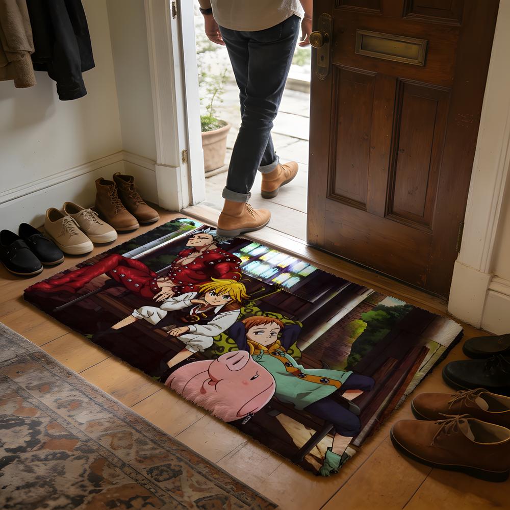 The SSeven DDeadly Sins Anime Floor Mat Soft Flannel Absorbent Mat Non-Slip Rug Home Bedroom Bathroom