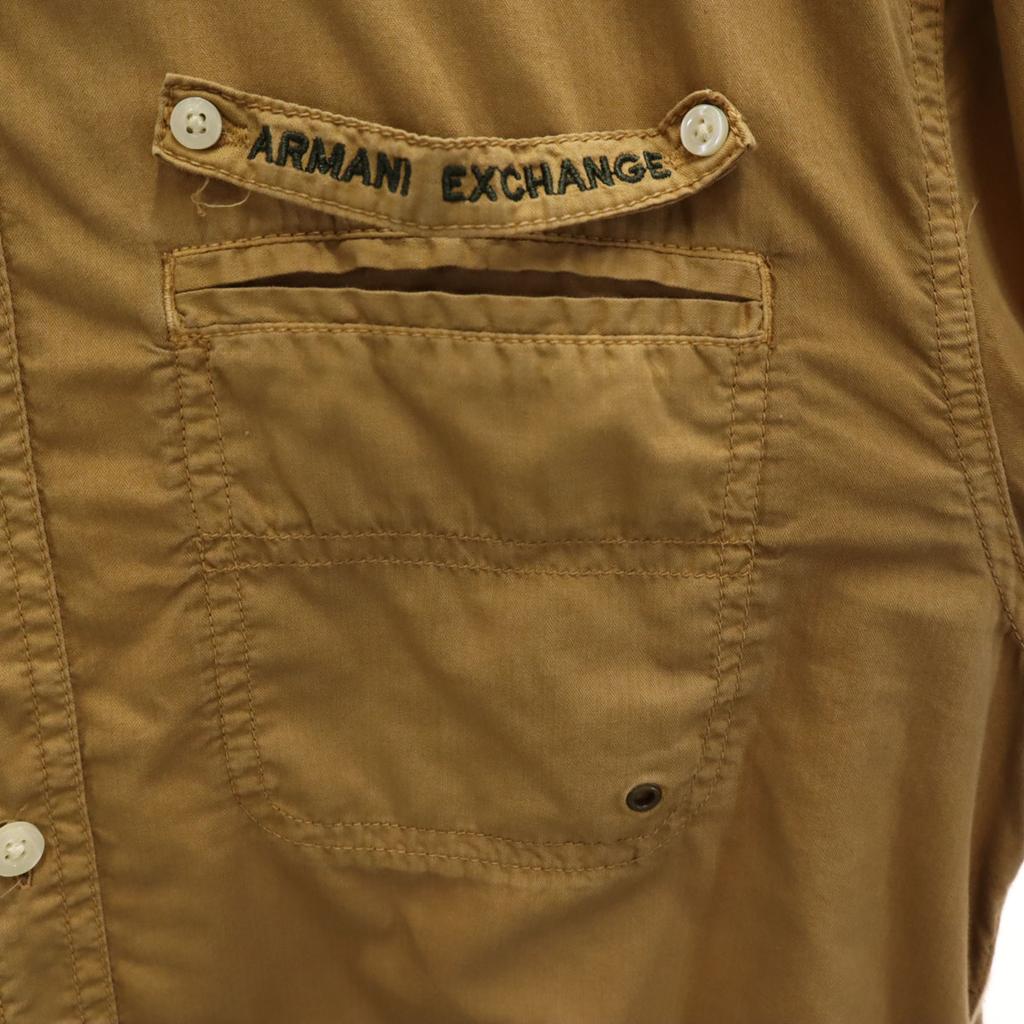 Armani Exchange Long Sleeve Cotton Shirt M Camel Elbow Patch Men's Used