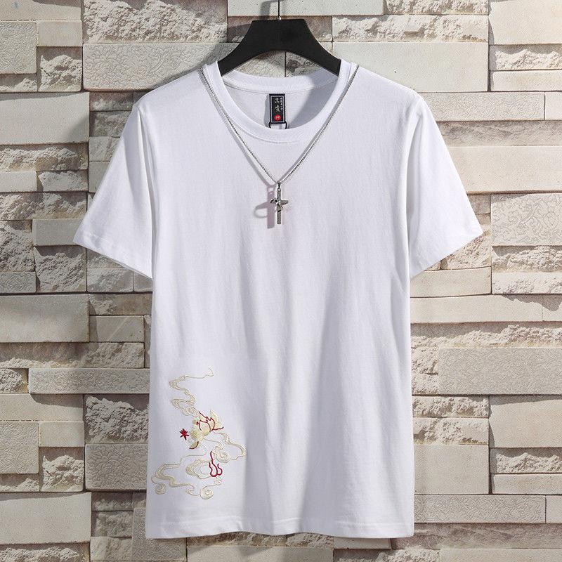 

Новая летняя футболка в китайском стиле с вышивкой, мужская, с коротким рукавом, свободный повседневный топ 4XL белый