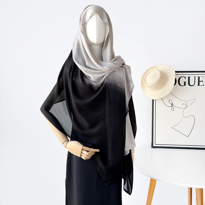 Retro solid color gradual change scarf women's thin simple lengthened yarn shawl cotton scarf headscarf bag head