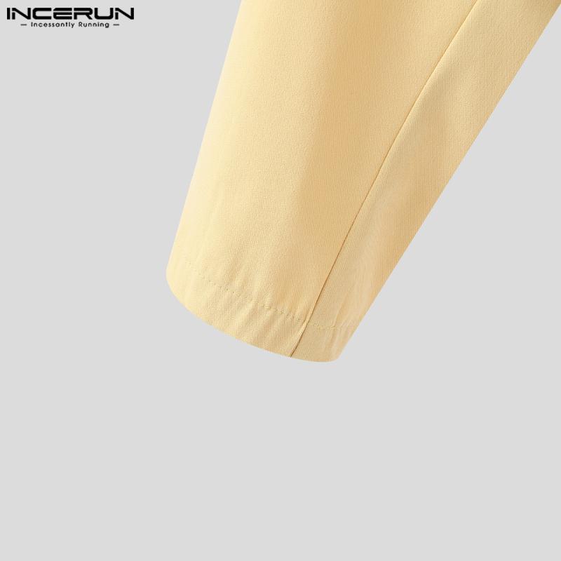 INCERUN Men Long Sleeve Button Texture Hem Stitching Short Coats Jackets