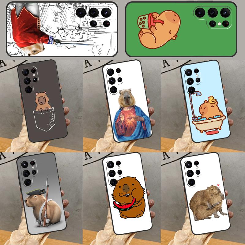 Cute Cartoon Capybara Phone Case For Samsung Galaxy S25 Ultra S24 S23 S22 S21 Ultra S9 S10 Plus S20 FE Funda Cover