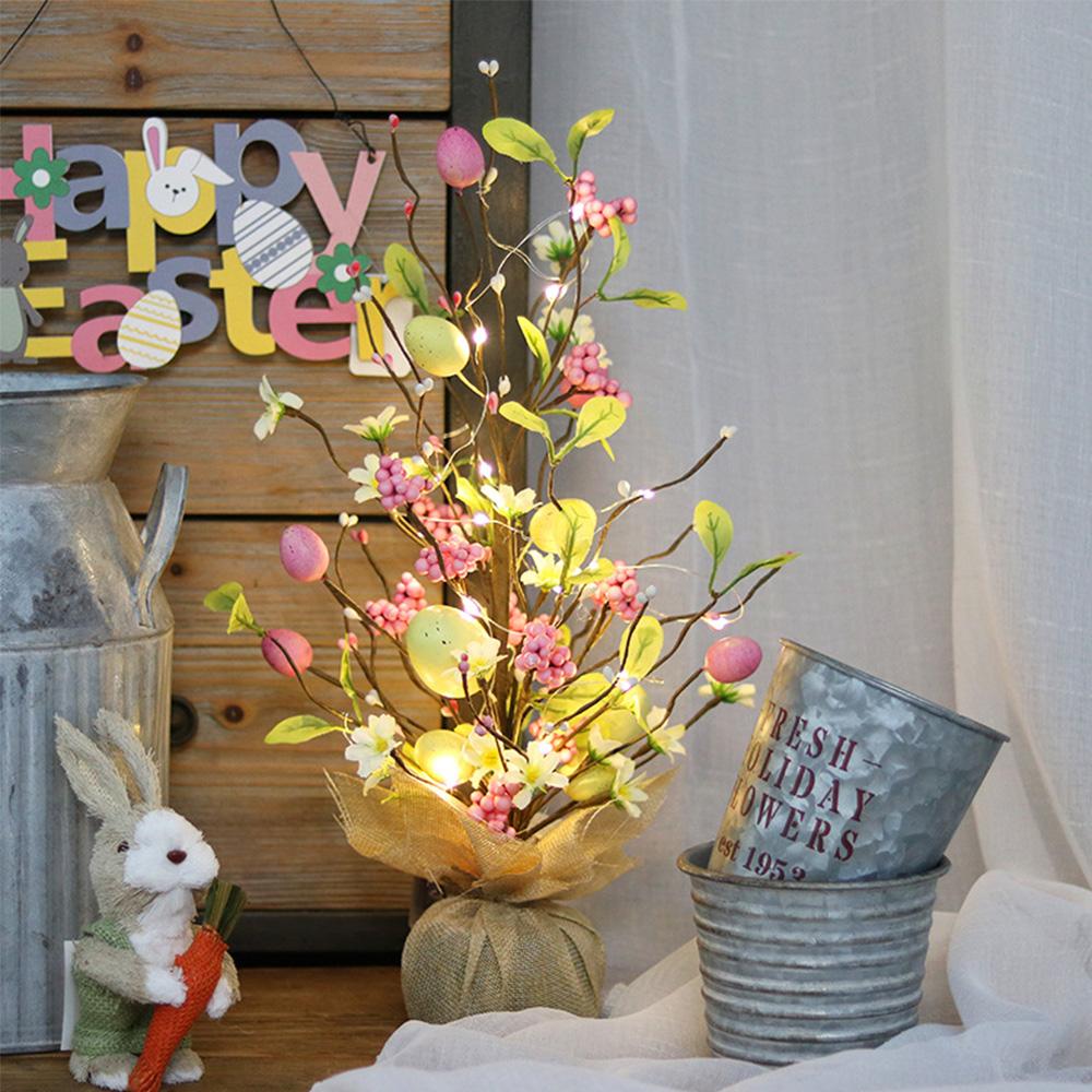 45cm Easter Egg Tree Branch with LED Lights Decora Colorful Painting Desktop Eggs DIYEgg Artificial Flower for 2025 Easter Party