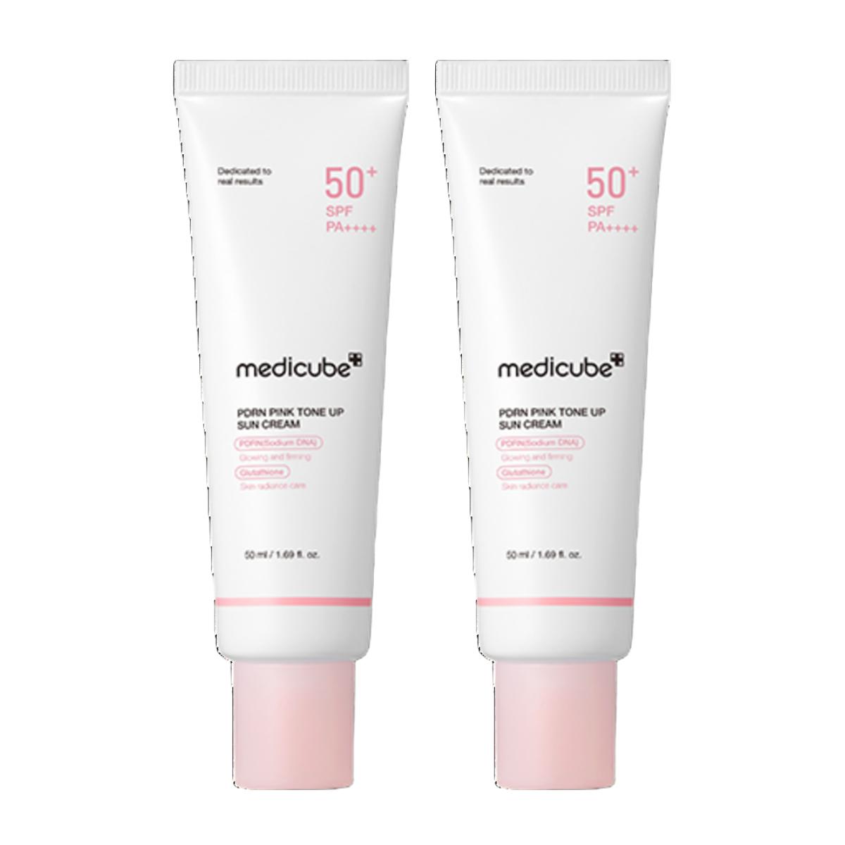 Medicube PDRN Pink Tone-Up Sunscreen, SPF 50+ PA++++, Brightening Glow Base, 50ml (2-Pack)