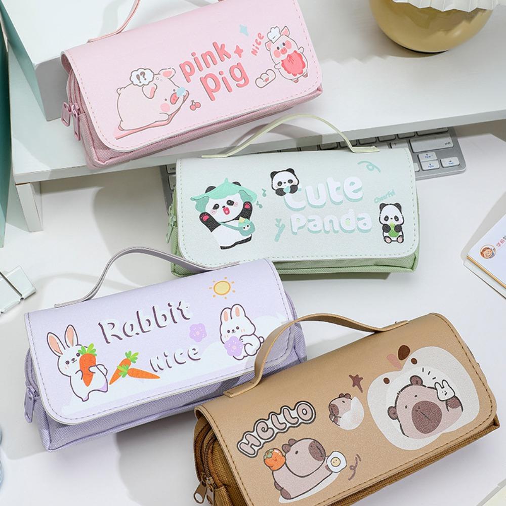 

Piggy Flip Capybara Pen Bag Большая вместимость Мультфильм Панда Пенал Подростки Девочки Мальчики Piggy