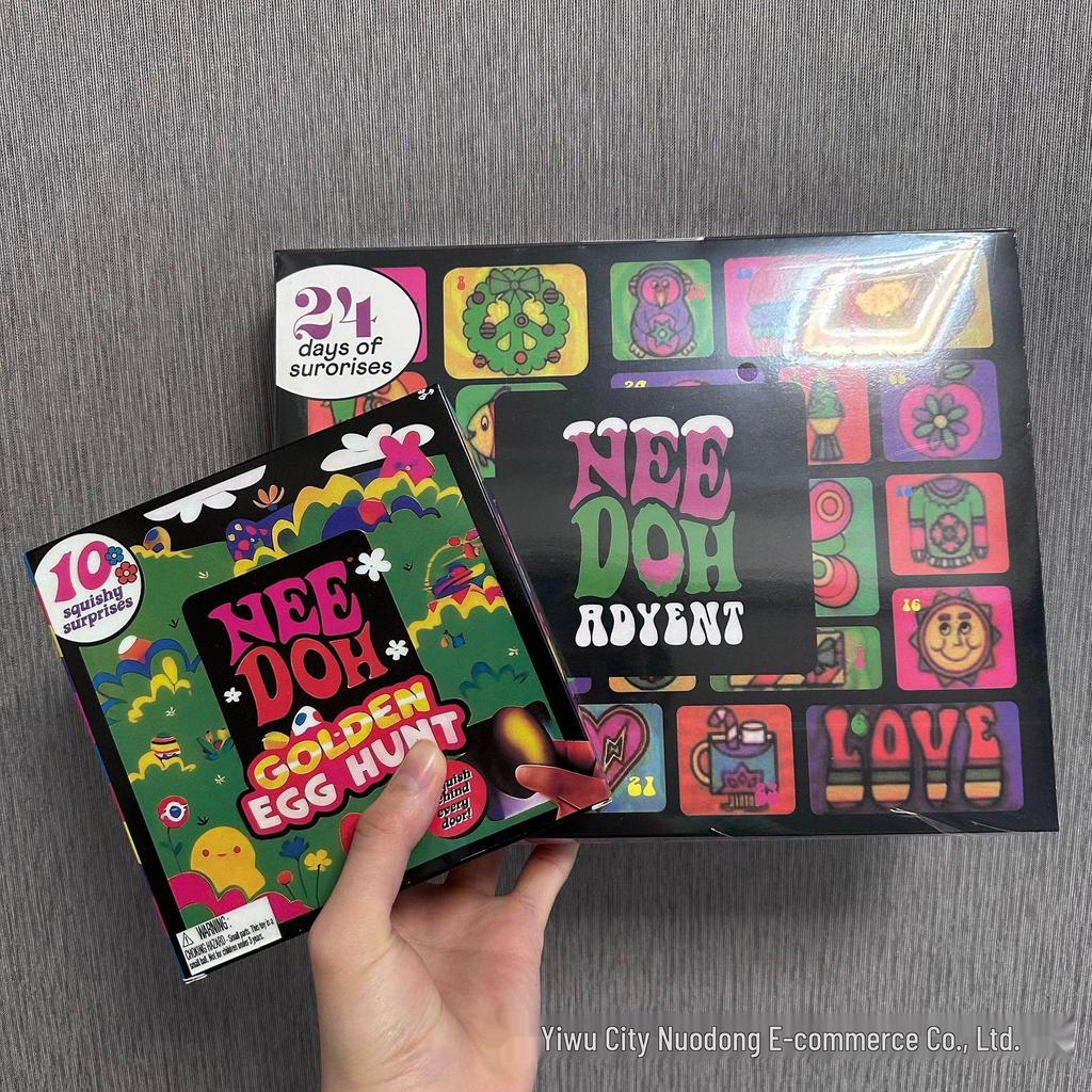 Needoh Stress Relief Toy - Advent Calendar Blind Box with 10 Squeeze Toys & Golden Egg Hunt