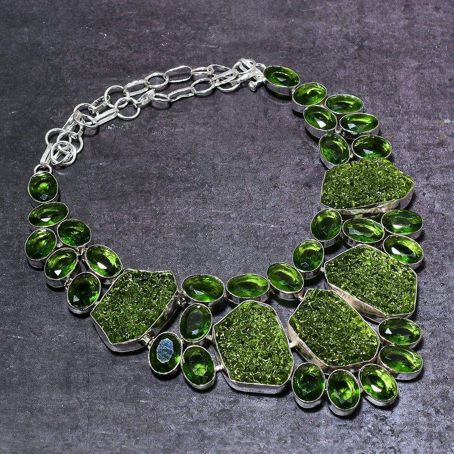 Moldavite Naturelle, Péridot Argent Sterling 925 Bijou Collier 18" b5f30