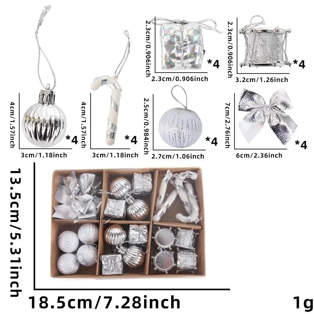 24Pcs/set Plastic Xmas Tree Hanging Pendant Glitter Christmas Balls Decor  Christmas Tree Decor