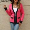BITCED Premium Jacket Autumn Casual Colour-Block V-Neck Knitted Cardigan