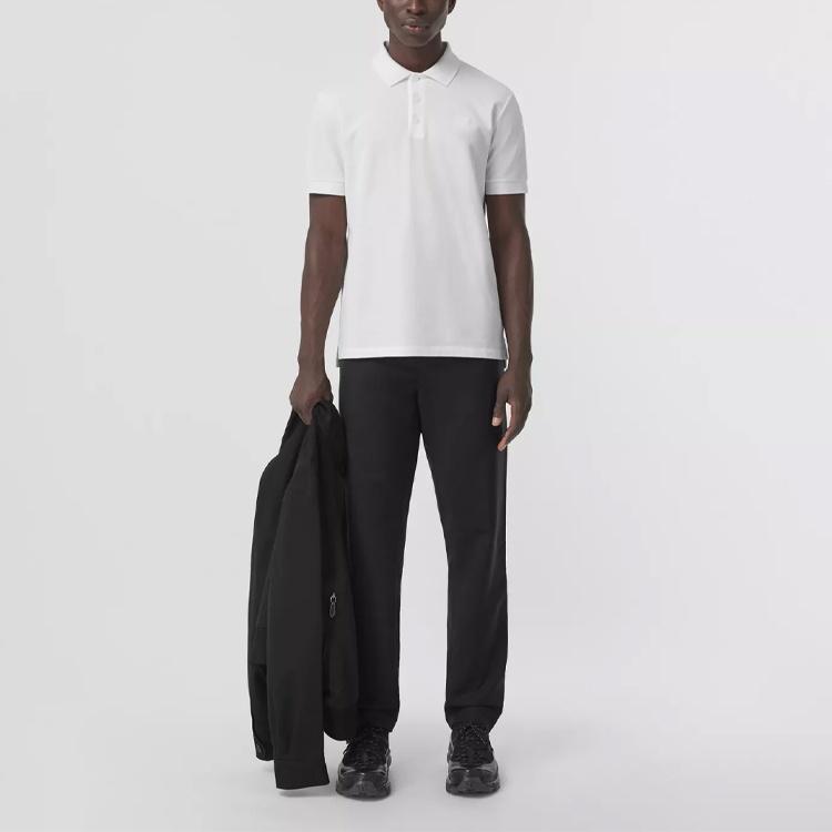 Men's Burberry SS21 Pattern Cotton Short Sleeve Polo Shirt White 80431231