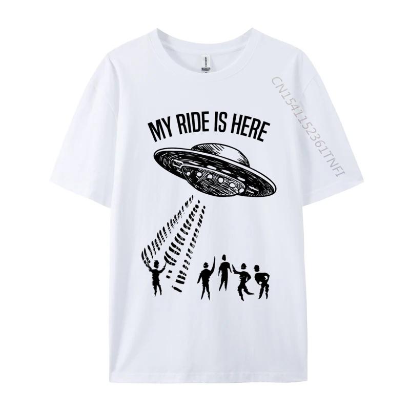My Ride Alien Flying Saucer UFO Abduction Design Cotton Fabric Luxury Designer T-Shirts For Men Hip Hop T-Shirt Print