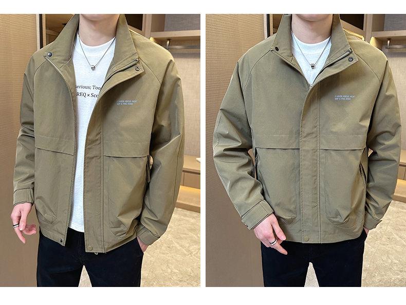 2025 Men's Casual Stand-up Collar Jacket - Spring/Autumn Korean Style, Solid Color, for Middle-aged and Young