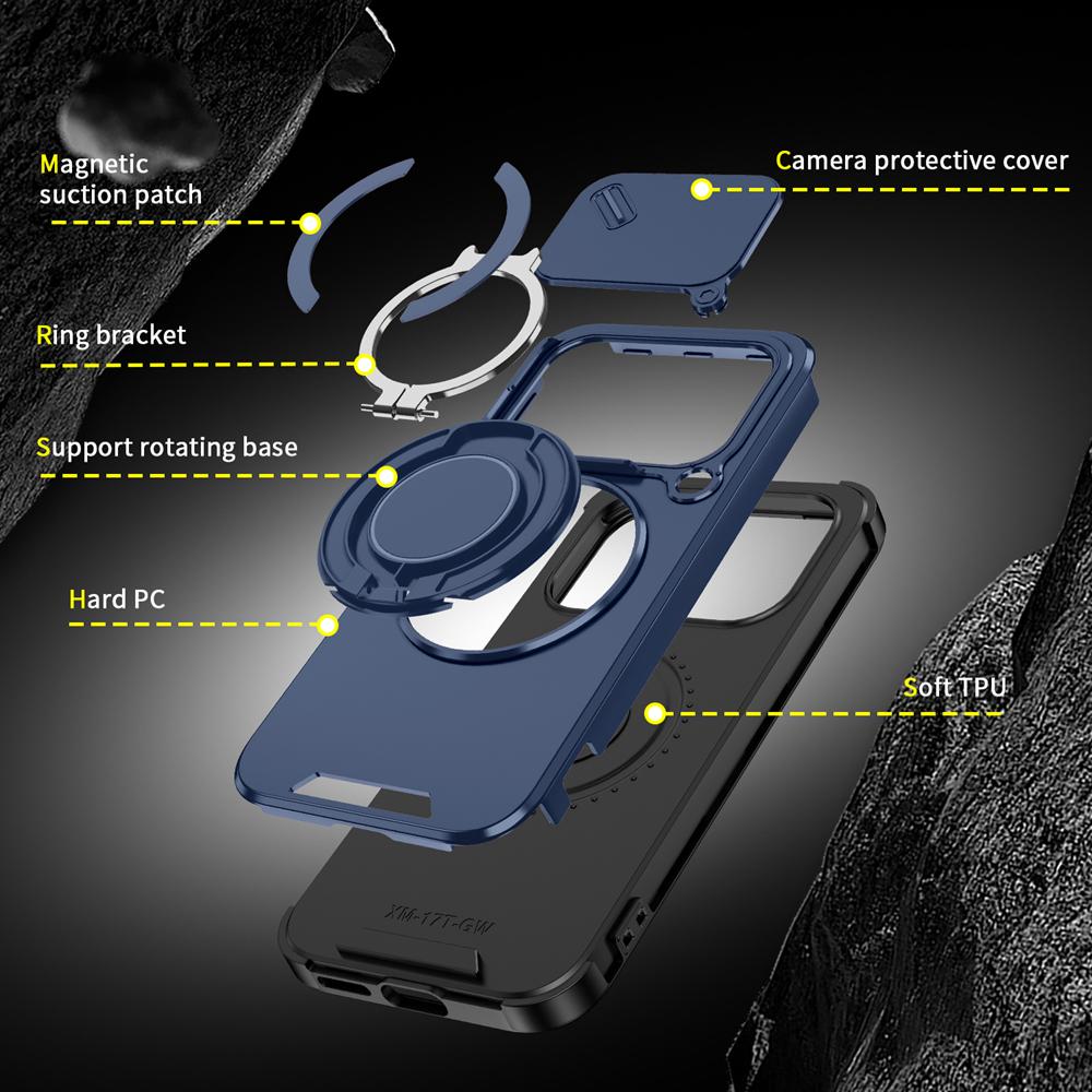 KEYSION 360° Rotating Ring Stand Phone Case for Xiaomi 17T 17T Pro 5G Slide Camera Protection Magnetic Shockproof Back Cover