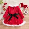 MISOAMISO Children's Santa Dress with Headband, 2-Piece Set, Christmas Costume, Fur, Girls' Dress, Santa Claus, Kids' Parties, Recitals (130, 2-Piece