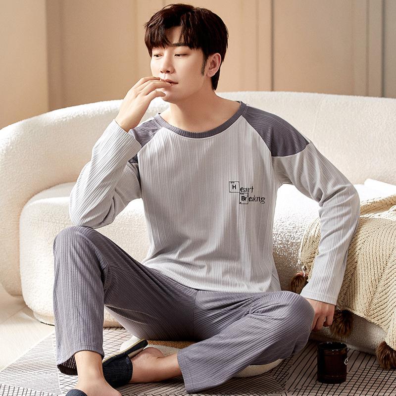Men Pajamas Set Cotton Men Fashion Long Sleeves Pants Home Suit Cartoon Causal Two-piece Sleepwears