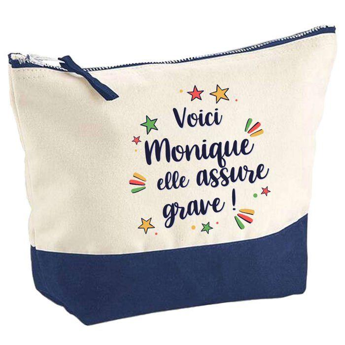 Trousse de maquillage - PLANETEE - Monique elle assure grave (fond bleu) - Grand format - Coton - Impression HD, fabriquée en France