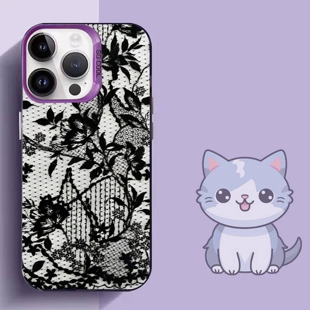 Black Lace Print New Hot Phone Case For iPhone 16,15,14,13,12,11,Mini,Pro,SE,MAX,plus,Purple Matte Silicone Cover