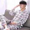 100% Pure Cotton Pajamas Men's Long-sleeved Spring and Autumn Korean Version Plaid Casual Large-size Winter Men's Loungewear Suit