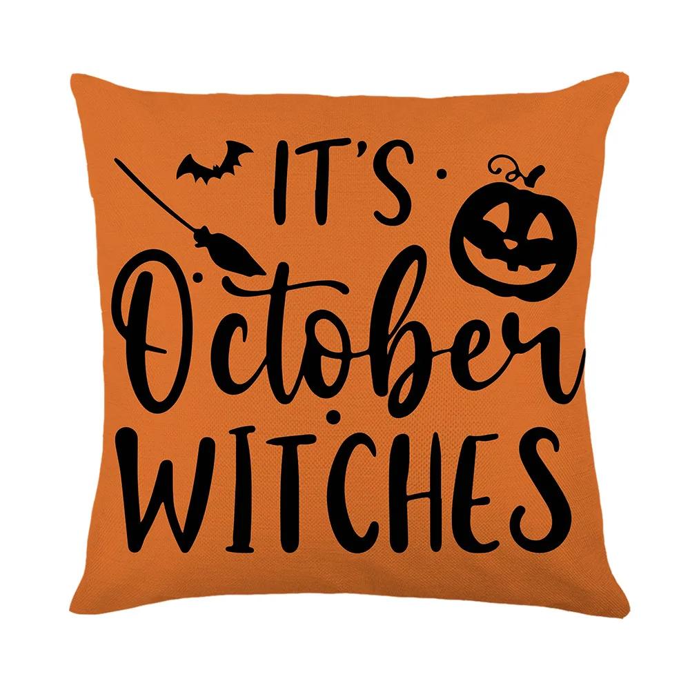 Happy Halloween Home Sofa Decoration Pillows Cushion Cover 18x18 Inches Linen Pillow Cover Halloween Pillowcase Festive Supplies
