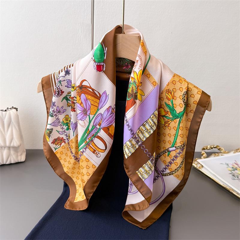 Printed Imitation Silk Totem Fashion Silk Scarf Square Scarf High-End Shawl Versatile Neck Small Square Scarf Headscarf