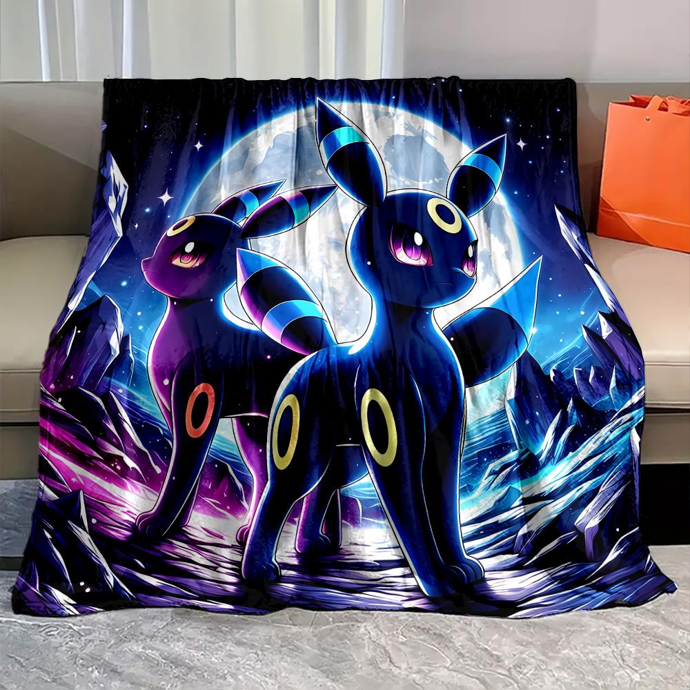 Japanese Anime Blanket with Eevee Umbreon Print, Soft Flannel Fluffy Camping Blanket for Children Adults Sofa Blanket Great Gift