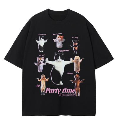 Streetwear Funny Cat Graphic T-Shirt Cotton Tshirt Unisex Tops Tees Summer Short Sleeves T Shirt