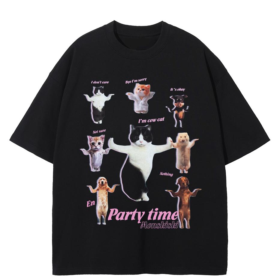 Уличная одежда Забавная футболка с графикой кота Хлопковая футболка Унисекс Топы Футболки Летняя футболка с короткими рукавами 3XL 1450₽