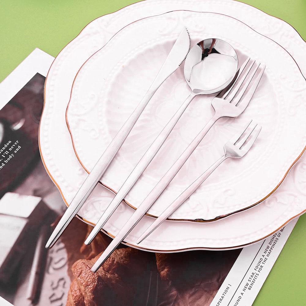 Silver Dinnerware Set 16Pcs Cutlery Set Stainless Steel Flatware Cake Fruit Fork Kitchen Knife Forks Spoon Tableware Set