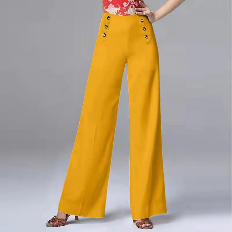 

Женские брюки с высокой талией, широкие брюки для социальных танцев, утягивающие и универсальные танцевальные брюки, женские плавки XS жёлтый